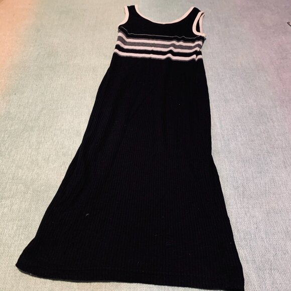 Vintage 90s Ribbed Knit Dress by Resource | Black & White Stripes | Size S - Picture 6 of 8